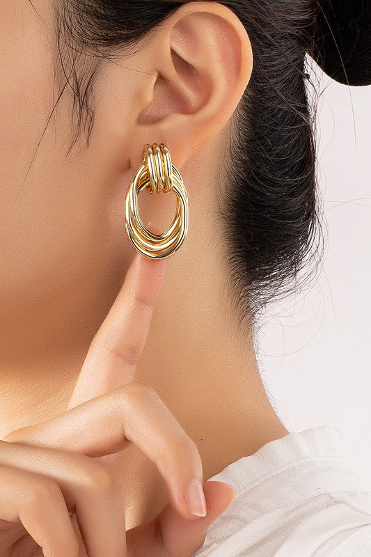 Premium trio metal knot and hoop earrings