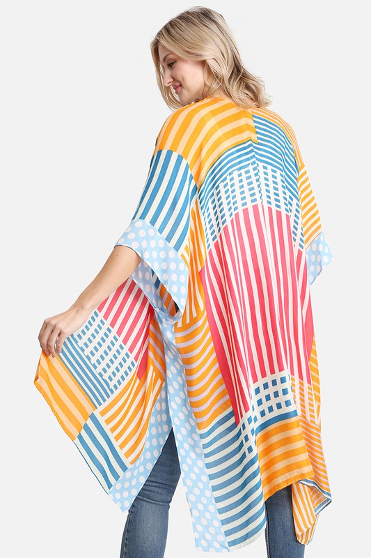 Women's Stripe & Polka Dots Print Cover Up Kimono